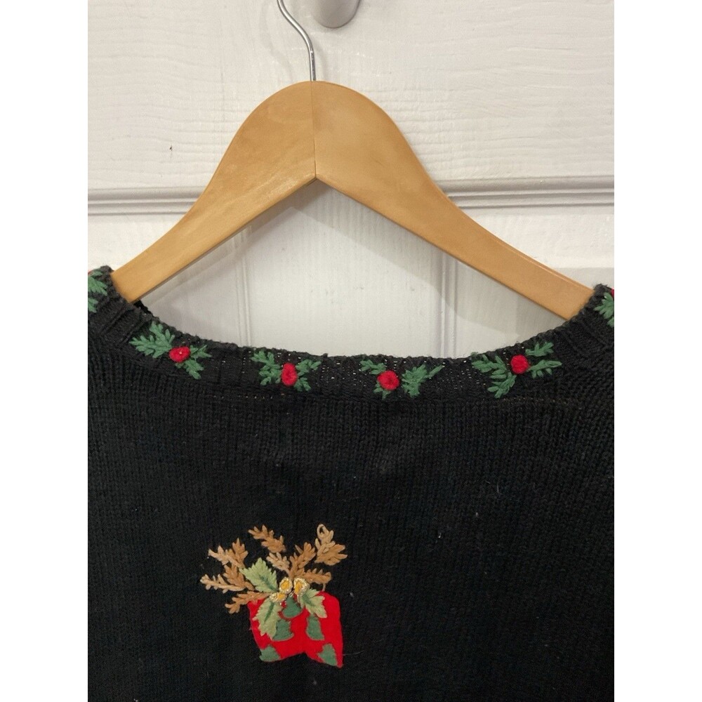 Heirloom Collectibles Christmas Sweater Cardigan  L Reindeer Embroidered - Picture 7 of 8
